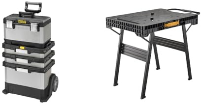 Stanley Fatmax 1-95-622 Servante d'Atelier Sur Roulettes métal/Plastique - Gamme Fatmax & Stanley Établi pliable FatMax, chargeable jusqu'à 455 kg, avec pieds en métal