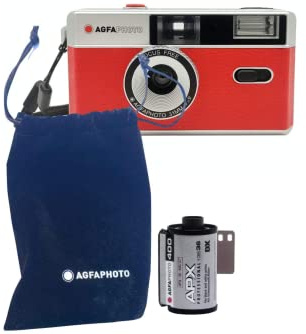 AgfaPhoto analoge 35mm Foto Kamera Black Set (B+W Film + Batterie)