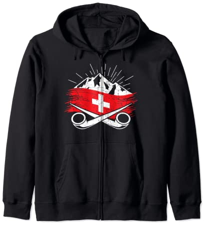 Schweiz Design mit Schweizer Flagge und Alphörnern Kapuzenjacke