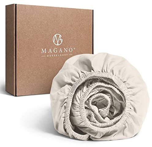 MAGANO® Premium Spannbettlaken 140x200 Beige | Weich & Bügelfrei | Hypoallergen & Atmungsaktiv | Spannbetttuch Bettlaken 140x200cm