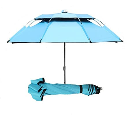 2.4M(94.4inch) Angelschirm, Dreifach Faltbarer Regenschirm, Universeller Regenfester Und Sonnenschirmverdickender Tragbarer Ultraleichter Strandschirm, Kann Um 360° Gedreht Werden ( Color : Blue , Siz