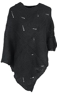 QUEEN HELENA Avslappnad elegant vinterkappa poncho MC22-1, Svart, one size