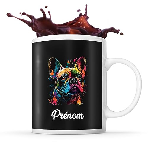 Planetee Tasse Bouledogue Français Style Pop Prénom Nom Personnalisable | Mug Café Thé Idée Cadeau Personnalisé Homme Femme Original pour propriétaire de chien