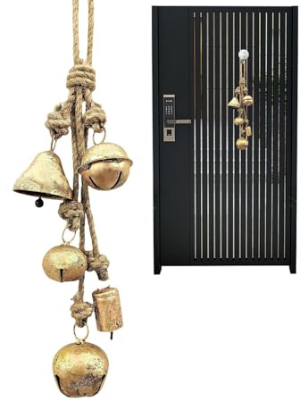 Raxove Harmony Jingle Bells, Satz von 5 Harmony Kuhglocken, rustikale Kuhglocken, Vintage handgefertigte Weihnachten hängen Glocken auf Seil, Shabby Chic Dekoration Glocken für Weihnachten