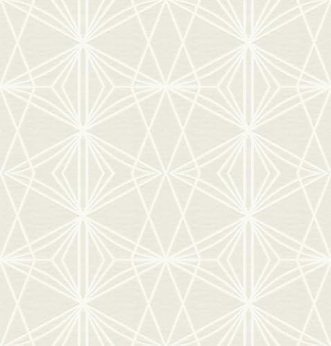 FunStick 44.5CM×9M Papier Peint Adhesif Meuble Cuisine Motif Vinyle Adhesif Blanc Beige Papier Peint Vinyle Adhésif Mural Salon Géométrique Papiers Peints Autocollant Blanc Revetement Adhésif Meuble
