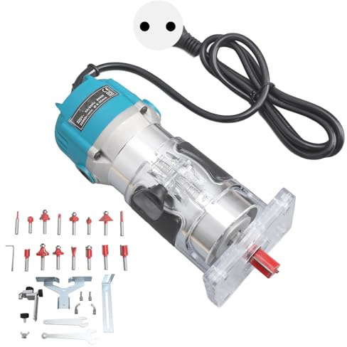 Fresatrice per legno, fresatrice elettrica a mano, fresatrice per legno, con base trasparente per smussatura, foratura superficiale, taglio curvo, teloni