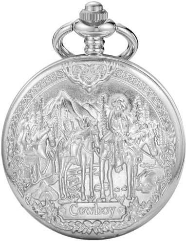 Tiong Vintage Pocket Watch for Men Cowboy Quartz Pocket Watch with Chain