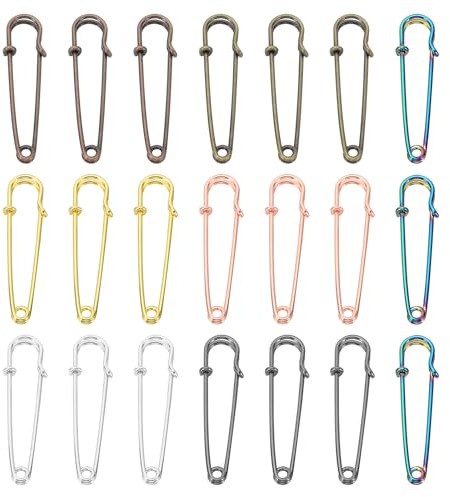 QUARKZMAN Große Sicherheitsnadeln 50mm / 2 Zoll Groß Safety Pins | Metall-Sicherheitsnadeln für Damenbekleidung Kleid Hosen Rock Taille, bunt, 21 Stück