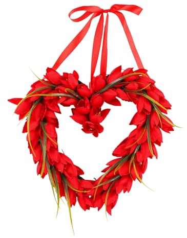 Kirdume Herzkränze für die Haustür, Valentinstagskranz - Herzförmiger Künstliche Tulpen 14,56 Zoll - Romantische Deko-Girlande für Valentinstag, Hochzeiten, Dekoration