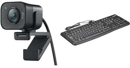 Logitech StreamCam – Live Streaming Webcam for Youtube and Twitch, Full 1080p HD 60fps & K120 Wired Business Keyboard for Windows or Linux, USB Plug-and-Play, Full-Size