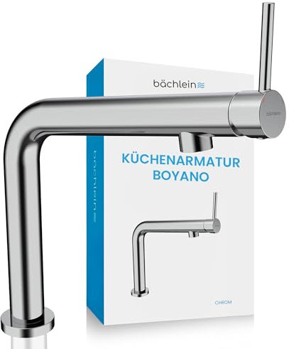 Bächlein Küchenarmatur Boyano (Chrom) – Schwenkbare Einhand-Spültischbatterie aus hochwertigem Messing – Wasserhahn für die Küche mit nach vorne gerichtetem Hebel