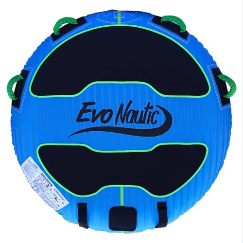 EvoNautic 1 Personen Funtube - runde und Flache Form, 132 cm Durchmesser, weicher Sitz, 4 Griffe, starker 430D-Nylon-Bezug, verstärkte Hakenspitze, ideal als Lounge-Funtube oder Sonnenliege