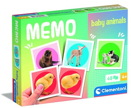 Clementoni Jouet Éducatif Memo Pocket Baby Animals 48 Tiles - pour Enfants 3-5 Ans, Fabriqué en Italie, 18315
