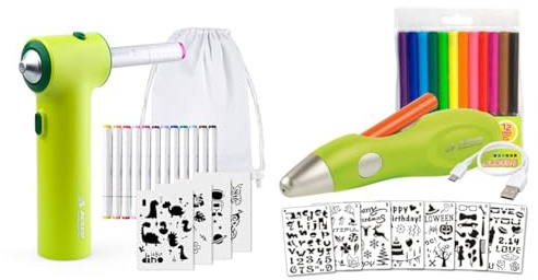 JOLLY Airbrush Textil Set, inkl. 12 Textilmarker mit Doppelspitze & Airbrush Fun | Farben sprühen für Kinder | Ungiftig (Airbrush), 20-teiliges Set, grün