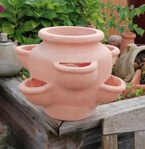 Generisch NEU !! Erdbeertopf/Kräutertopf aus rötlichen Terracotta ca. 28 cm hoch Blumentopf Blumenkübel Garten Terracotta Deko Kräuterspirale Sukkulenten
