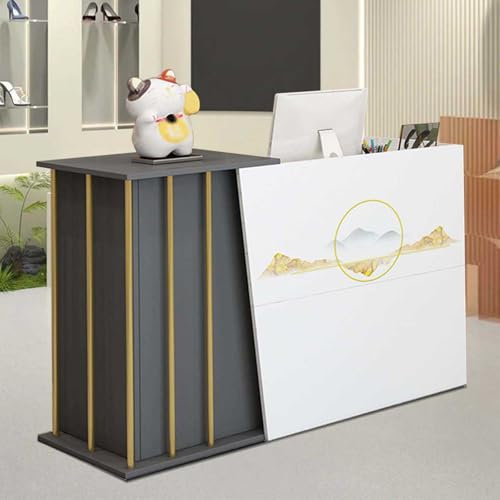 GLDWEY 100-140cm Empfangstresen, Rezeption, Ladentheke, Verkaufstheke, mit Tastaturschublade, Empfangsmöbel, für Firmenhallen, Hotelrezeptionen, Metall und MDF
