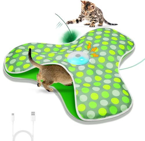 Sofolor Interactive Cat Toy, Automatic Cat Toys for Indoor Cats, Hide and Seek Cat Toy with Motion Activated, Moving Feather, Chirping, USB Rechargeable