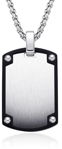 Dada Gioielli - Herren Halskette Edelstahl - TAG Platte Anhänger Militär Farbe Schwarz oder Silber anpassbar, Elegantes Geschenk 2025 für Papa - Junge - Freund - Neffe