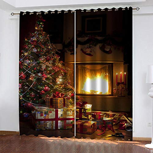 Verdunklungsvorhänge mit Weihnachtsbaum, 3D-Digitaldruck, weich, wärmeisoliert, dekorative Kinderzimmer-Vorhänge für Schlafzimmer und Wohnzimmer, 220 (B) x 215 (H) cm
