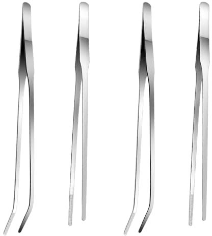 XINAZZIT 2 Pcs Feeding Tongs Extra Long Feeding Tongs Extra Long Stainless Steel Feeding Tongs Terrarium Tool Feeder Straight and Curved Long Tweezer Tool for Tank