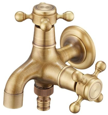 SXWYLZ Doppelwasserhahn Garten Retro Doppel Wasserhahn Waschmaschine Wasserhahn Wandmontage Kaltwasser Wetterhahn für Garten Wasserhahn Messing