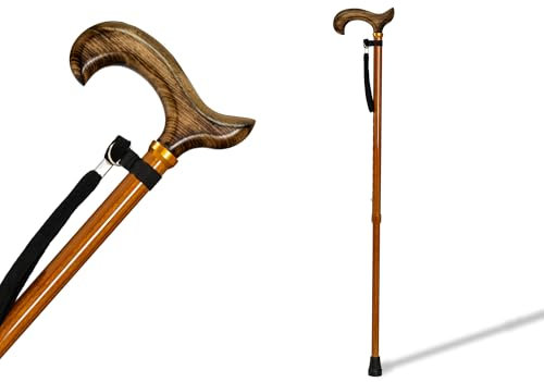 Canne en aluminium extensible réglable en hauteur (74-95 cm) avec poignée en bois soufflé, embout antidérapant et finition en bois. Bâton béquille pour soutien et aide à la marche (402FM)
