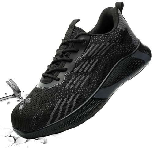 Baodenvi Chaussures de Sécurité Femmes Chaussures de Travail Hommes Basket de Sécurité Embout Acier Protection Anti-Perforation Confortable en Plein Air Été Unisexes 41 Noir Gris