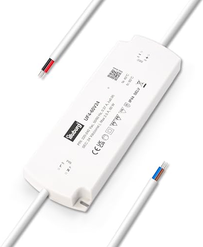 illuburg LED Trafo 24V 60W Wasserdicht IP44 Flach Flackerfrei für LED Strip Lampe LED Netzteil Treiber Power Supply