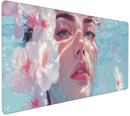 Tapis de Souris Femme Fleur Tapis de Souris XXL 1200x600x3mm, Imperméable Tapis de Souris Gamer XXL Tapis Souris Mouse Pad, Base Atidérapante, Haute Précision et Vitesse pour Gamer, Deco Bureau