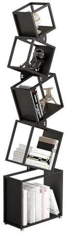 HFFAIWM Geometrisch Bücherregal, 5-Tier Einzigartiges Bücherregal, Boden Stehend Regal Anzeigen Industriell Stil Metall Für CDs/Bücher/Wohnkultur Offene Fächer Für Wohnzimme(Size:19.7x8.9x73.6in)