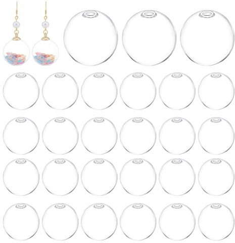 AHANDMAKER 30 mini botellas de globo de cristal, globo de vidrio transparente vacío de 30 mm, cuentas redondas transparentes sopladas, botellas de bola de deseos para colgantes de dados de resina UV,