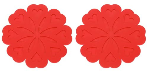 sourcing map 2Pcs Silicone Trivet Mats, Flower Pattern Silicone Pad Hot Pad Pan Protectors Table Protector Heat Resistant Mat for Countertop, Hot Dishes, Hot Pots and Pans, Red