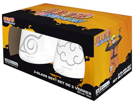 ABYSTYLE Naruto Shippuden Lot de 2 gobelets en verre Konoha et Akatsuki de 250 ml pour la maison et la cuisine