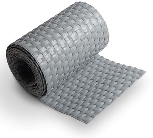 MAKA Striscia in Polyrattan Frangivista 100%, 255 cm x h 19 cm, Rotolo Rete Ombreggiante finto Rattan, Telo Ombreggiante Esterno Resistente per Balcone, Terrazzo, Recinzione, PE (Grigio Chiaro)