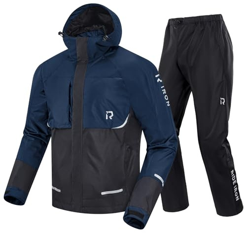 RIDEIRON Combinaison Moto Imperméable pour Hommes – Pantalon et Veste Imperméables, 10.000 mm Étanchéité, Respirant, Réfléchissant, Léger et Compact, Protection Idéale pour Moto et Vélo