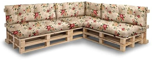 Gutekissen® Palettenkissen Set – Sitzkissen für Europaletten – Gefüllt mit Granuliertem Poulirette-Schaum NPPI – 3X Set (Sitzkissen 120x80 +Rückenlehne 120x40), Blumen