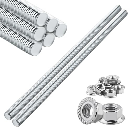 TXXATX M6 Gewindestange und Muttern Set 6 Stück Gewindestange M6x300mm 12 Stück M6 Flanschmuttern Vollgewinde Gewindestab verzinkt Gewindestifte für Möbelbau Maschinenmontage Befestigung Verbindungen