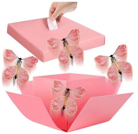 GIDWRIY Cajas Mariposas Voladoras 15 X 14.8 X 12.5 cm,Cajas Sorpresa Cumpleaños,Caja Regalo Explosion Box,Caja Pop Up,Cajaes Envolver Regalo Mariposas,Cajaes Sorpresa Boda para San Valentín, Navidad
