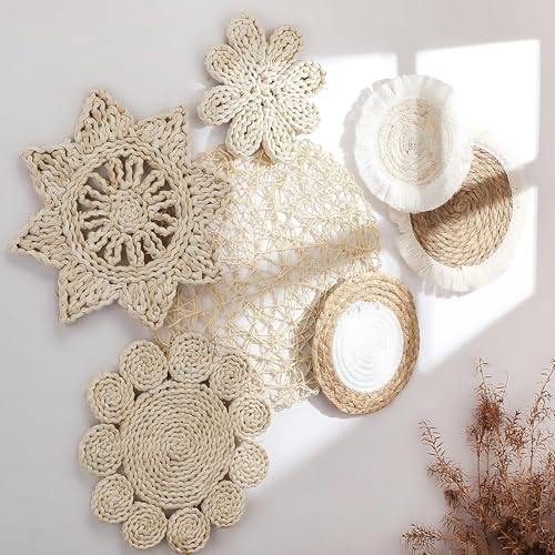 CXAFQ Juego de 7 piezas de decoración de pared bohemia, decoración bohemia para el hogar, decoración para sala de estar, tejido de césped natural, utilizado para sala de estar, dormitorio, estudio, al