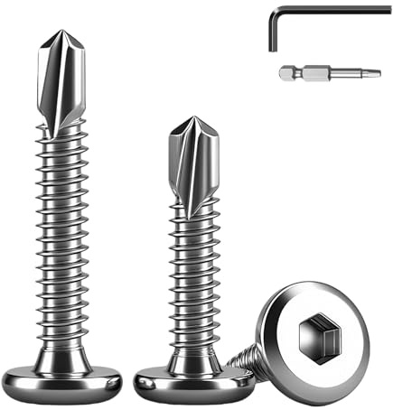 QANCEN 40 Pièces Vis Autoperceuse Métal 5.5x32mm,Autotaraudeuse Hexagonale à Tête FraiséeInox 410, Vis à Tôle à Six Pans Creux pour Bois et Métal | Acier inoxydable 410, tête plate hexagonale, avec clé hexagonale et pointe pour fixation sur tôle, métal et bois, montage