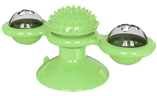 Syfunlv Jouet Rotatif pour Chat Moulin à Vent avec 1 Lumière Flash avec 2 Herbe à Chat,Jouet Interactifs Plateau Tournant de Ventouse Antidérapant,Ventouse Bosse Molaire Jouets (Style 3)
