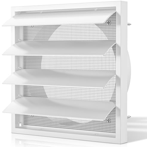 HG Power Rejilla de ventilación de 150 mm, color blanco, 175 mm x 175 mm, se puede cerrar, con láminas y rejilla de protección contra insectos, para campana HVAC, cubierta exterior, secadora
