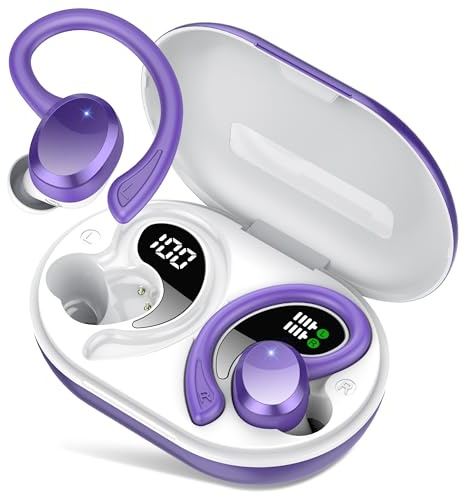 Auriculare Inalámbricos Deportivos, Nueva Auriculares Bluetooth 5.4 con HD Mic, 68H Cascos Inalambricos Bluetooth con Pantalla LED, Cancelacion Ruido ENC Auriculares Running, IP7 Impermeable
