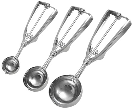 Stainless Steel Cookie Scoop Set, 3 Sizes 1/2/3 Tbsp, Trigger Release Ice Cream & Cookie Scoops for Baking, Dough, Meatballs & Kitchen Use