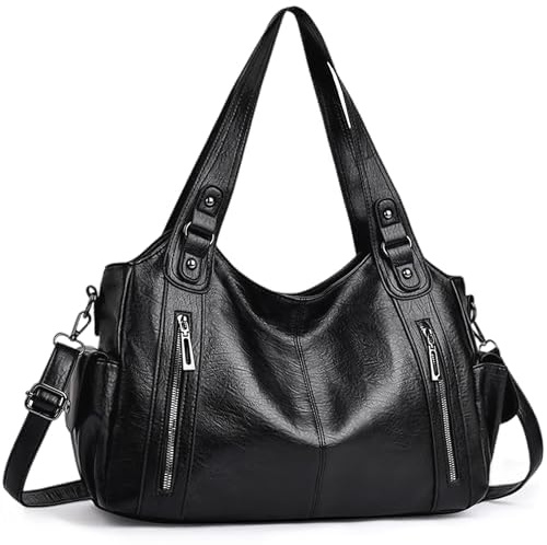 VOESLD Borsa Donna PU Elegante e Versatile, Capiente per Ufficio, Studio, Viaggi e Vita Quotidiana, Vintage Chic con Tracolla Regolabile, Nero