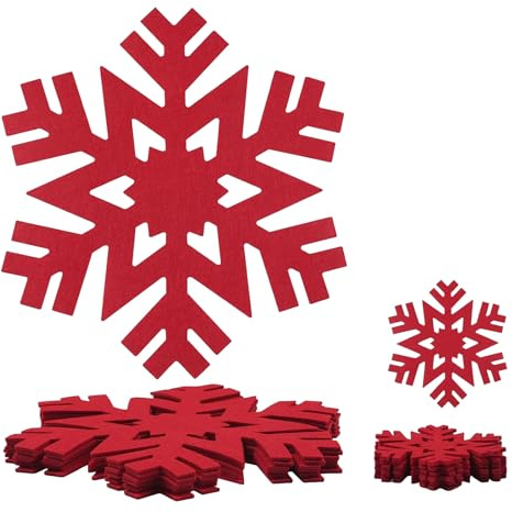 Weihnachtliche Filz Tischsets, 6 Runde Tischsets Filz (33cm) & 6 Blattförmige Untersetzer (12.7cm) - Öko Vliesstoff, Festliches Weihnachtsdeko für Tisch, Küche & Feiertage (Rot)