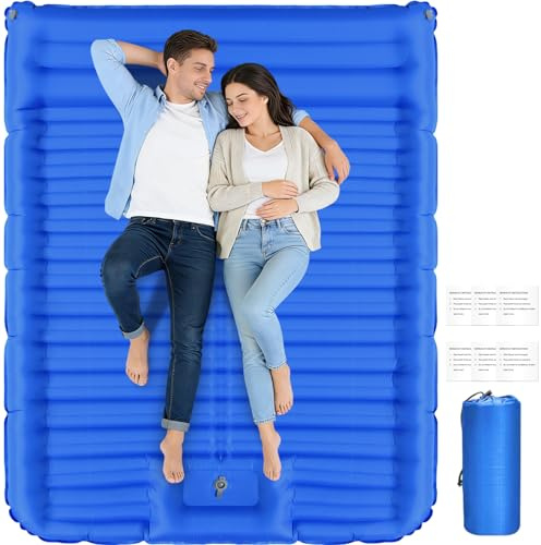 NAPASA Isomatte Camping Doppel, 14CM Camping Matratze, Verbreitert und verdickt Luftmatratze Schlafmatte für 2 Personen Kleines Packmaß mit Fußpumpe & Kissen für Reise, Outdoor, Wandern, Zelt, Strand