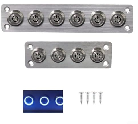 Pannello interruttori a pulsante IP65 a 46 bande precablato con piastra in alluminio e pulsanti in acciaio inossidabile illuminato per un'attivazione chiara del dispositivo in vari ambienti (LED blu