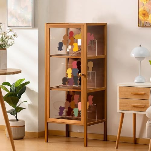 CHZIMADE Display Cabinet 4 Shelf with Acrylic Door Floor Standing | 44 x 36 x 107cm, Bamboo, Clear Showcase for Collectibles Trophy Books, Brown, Cornor Bookcase Storage Case