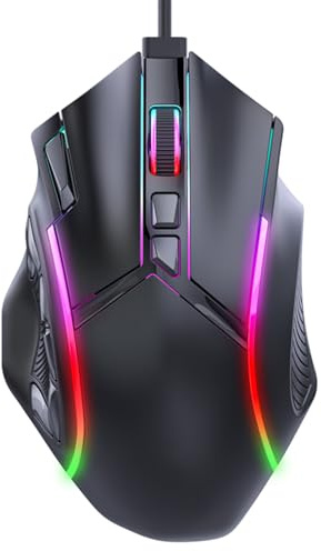 ASHATA Mouse da Gioco USB Cablato, Mouse Ergonomico Cablato LED RGB 1200-12800 DPI per Computer Portatile, Macro Programmabile a 12 Tasti, Impugnatura Comoda
